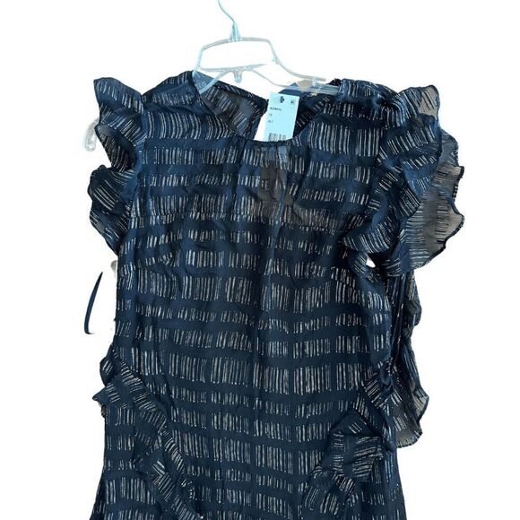 NWT Shoshana Midnight Womens Blue Sheer Sleeveless Ruffle Shirred Dress Size 10 - Picture 4 of 6
